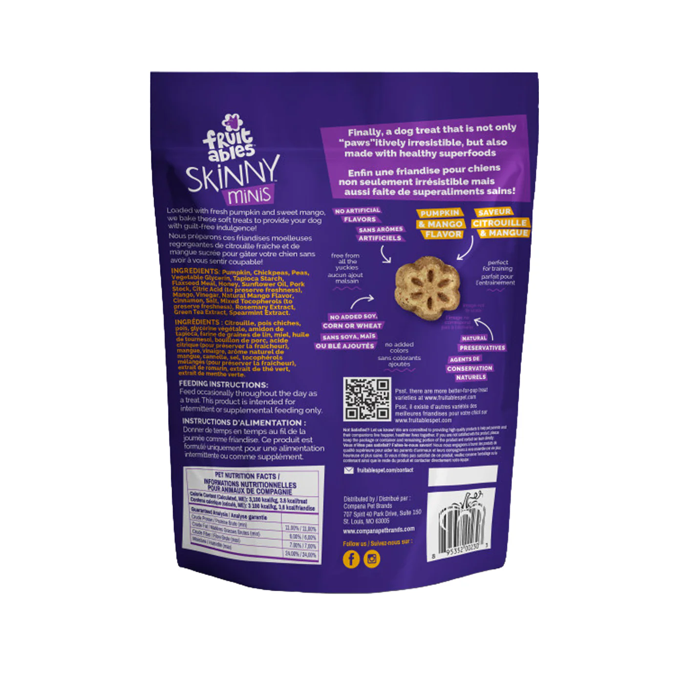 Fruitables Skinny Minis Chewy Pumpkin & Mango Dog Treats 141 g - Image 2