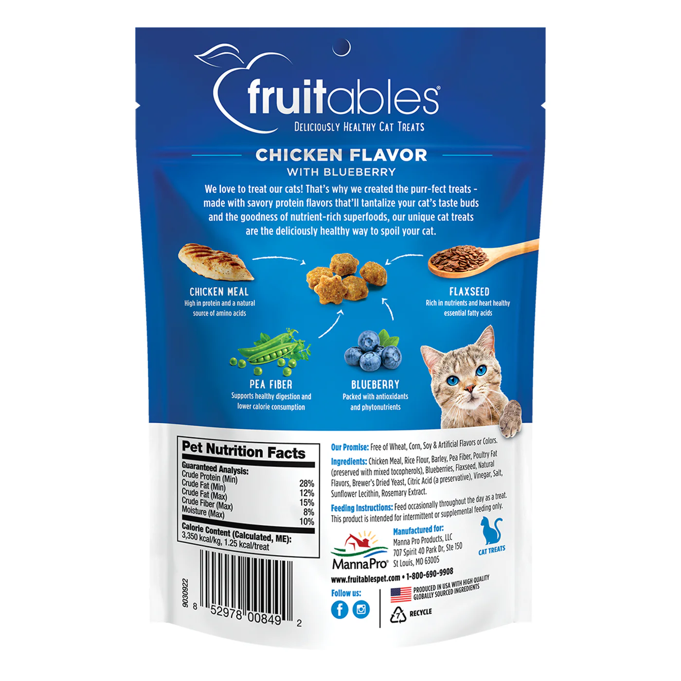Fruitables Wildly Natural Chicken & Blueberry Crunchy Cat Treats 70 g - Image 2