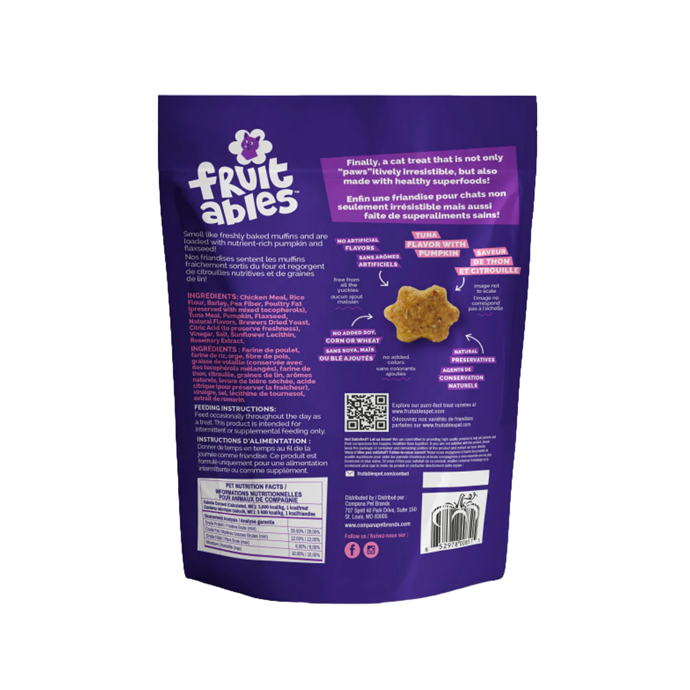 Fruitables Wildly Natural Tuna & Pumpkin Crunchy Cat Treats 70 g - Image 2
