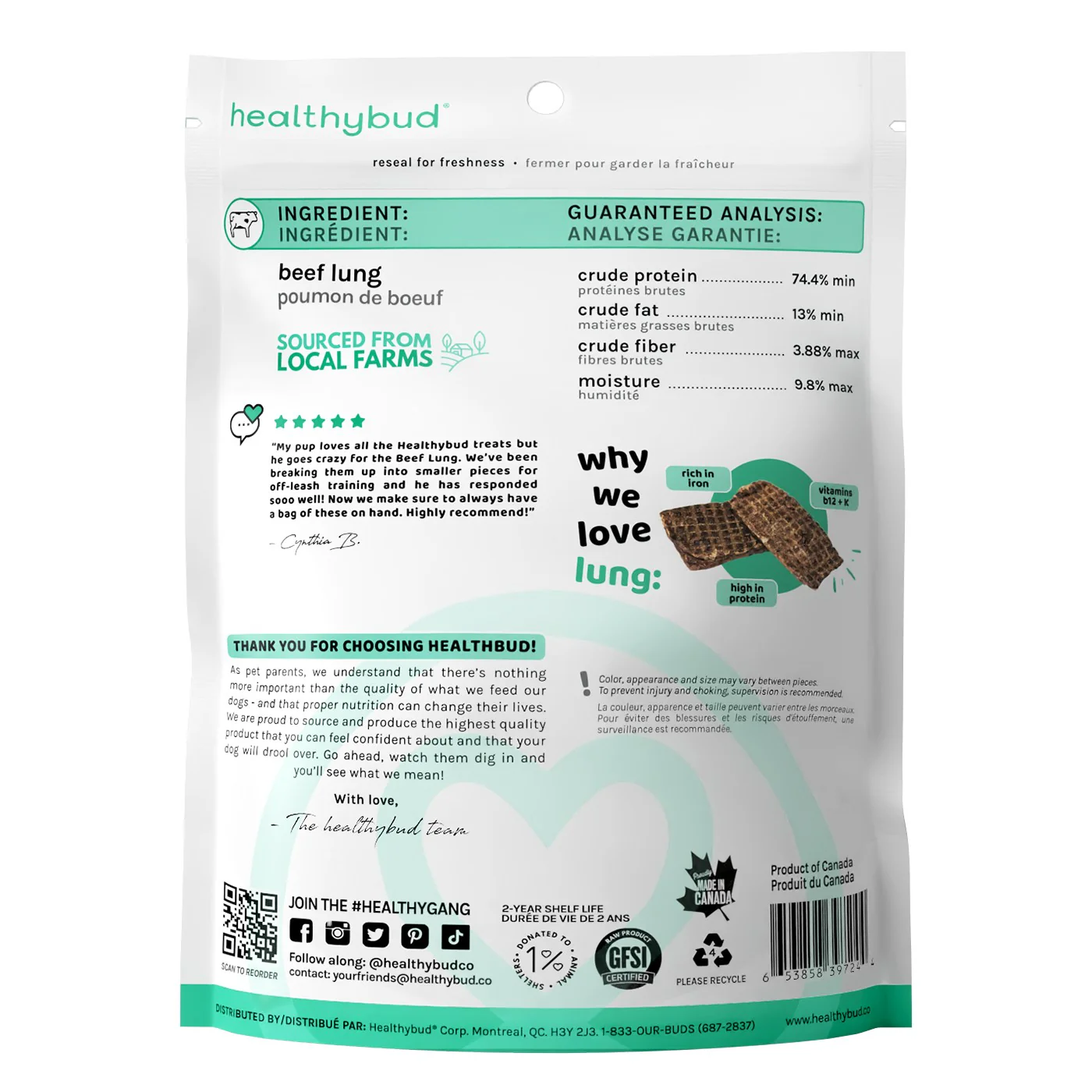 Healthybud Beef Lung Dog Treats 60 g - Image 2