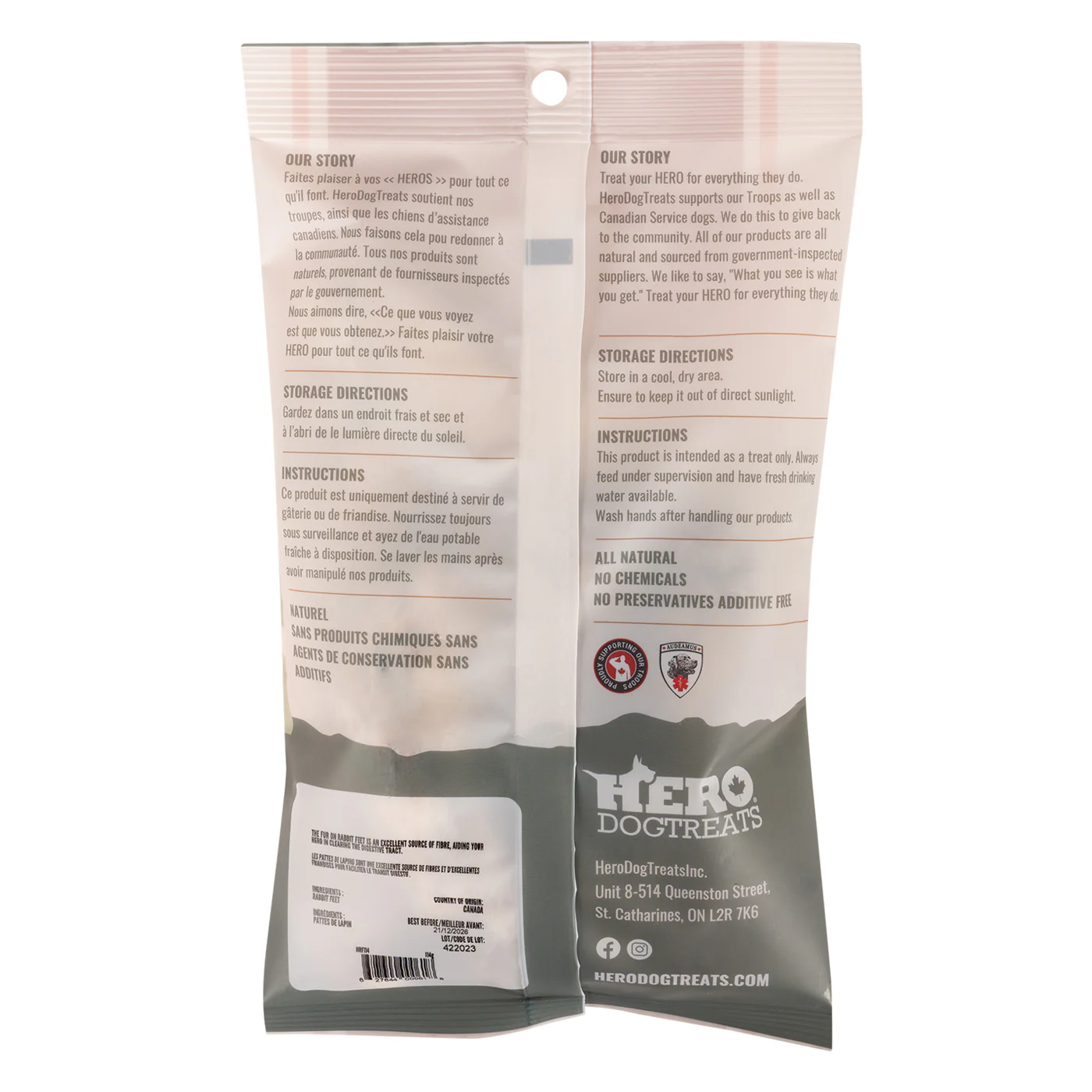 Hero Dog Treats Dehydrated Rabbit Feet 114 g - Image 2