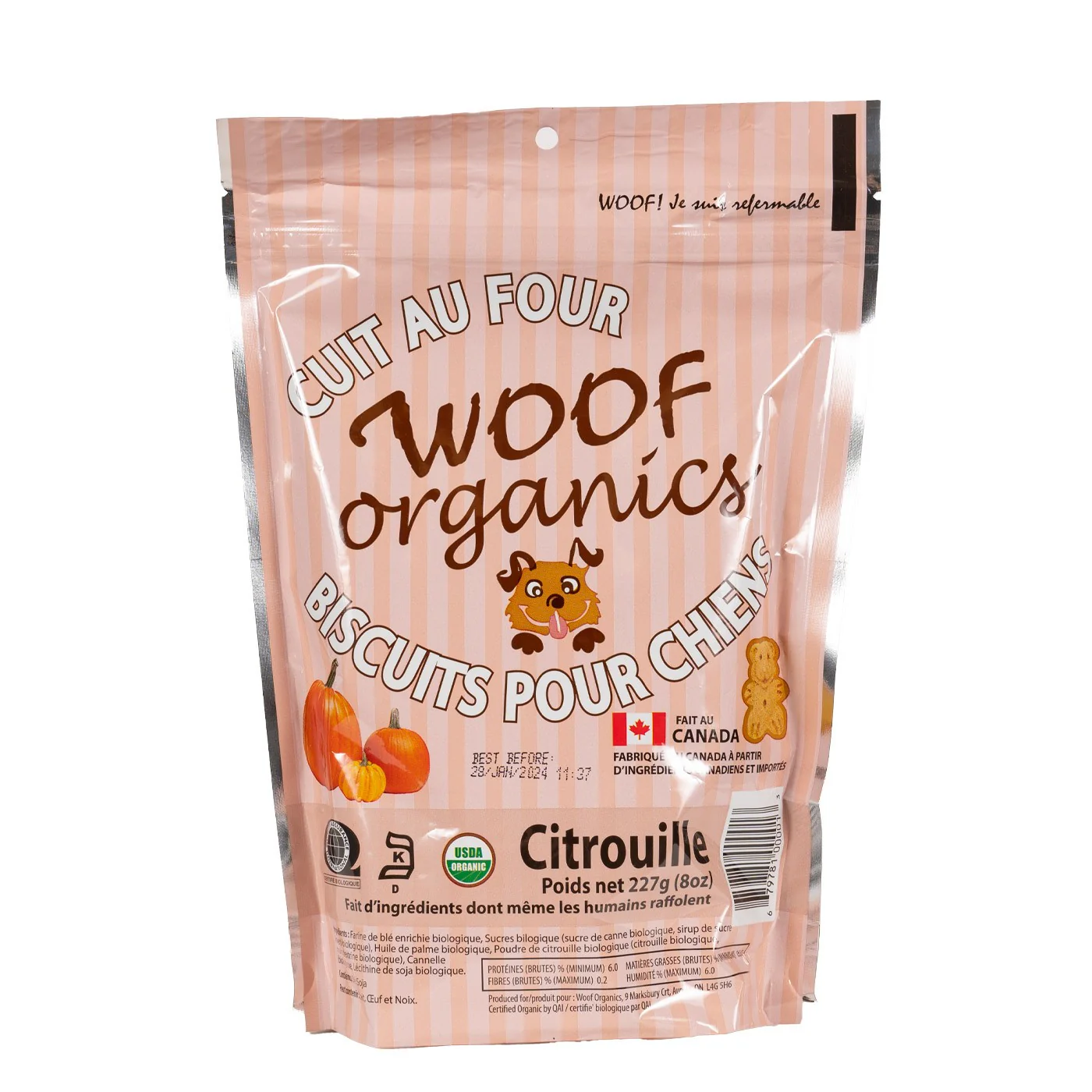 Woof Organics Pumpkin Biscuits Dog Treats 227 g - Image 2